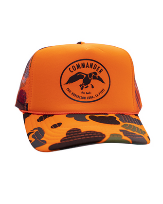 Duck Commander Vintage Logo Neon Orange Camo Trucker Hat