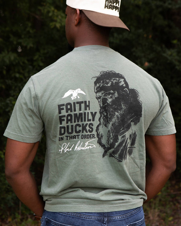Duck Commander Faith Family Ducks Phil Olive Green Tee