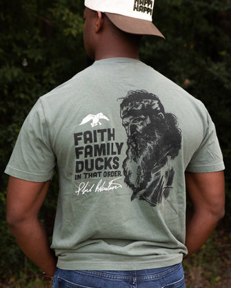 Duck Commander Faith Family Ducks Phil Olive Green Tee