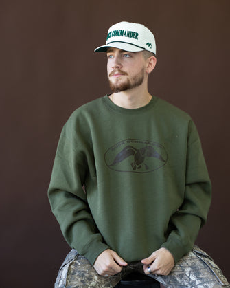 Duck Commander Oval Logo Army Green Crewneck Sweatshirt