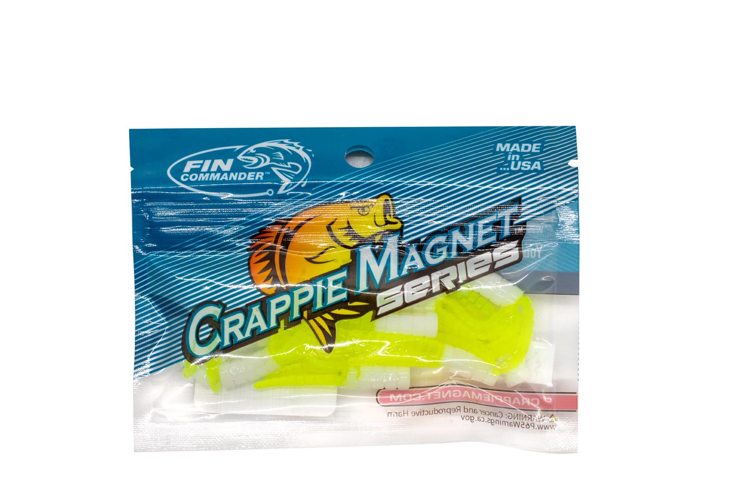 Fin Commander Crappie Magnet Series Slab Magnet Tails, White & Chartreuse, 16 Count